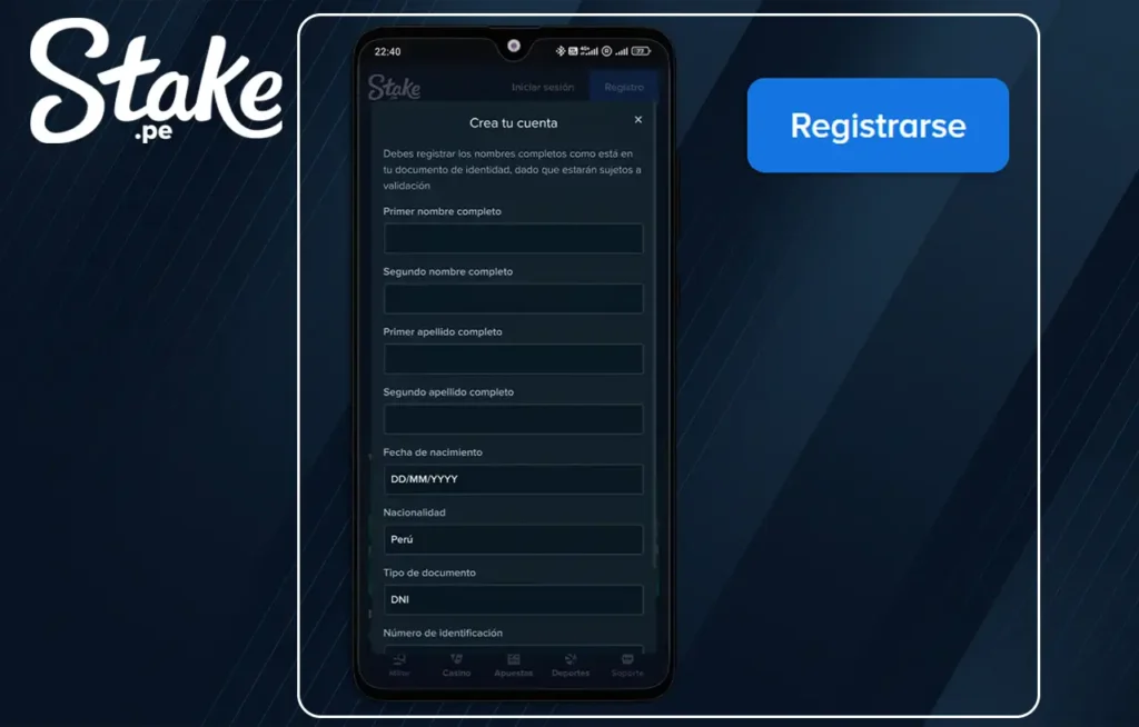 Registrarse la aplicación Stake Perú